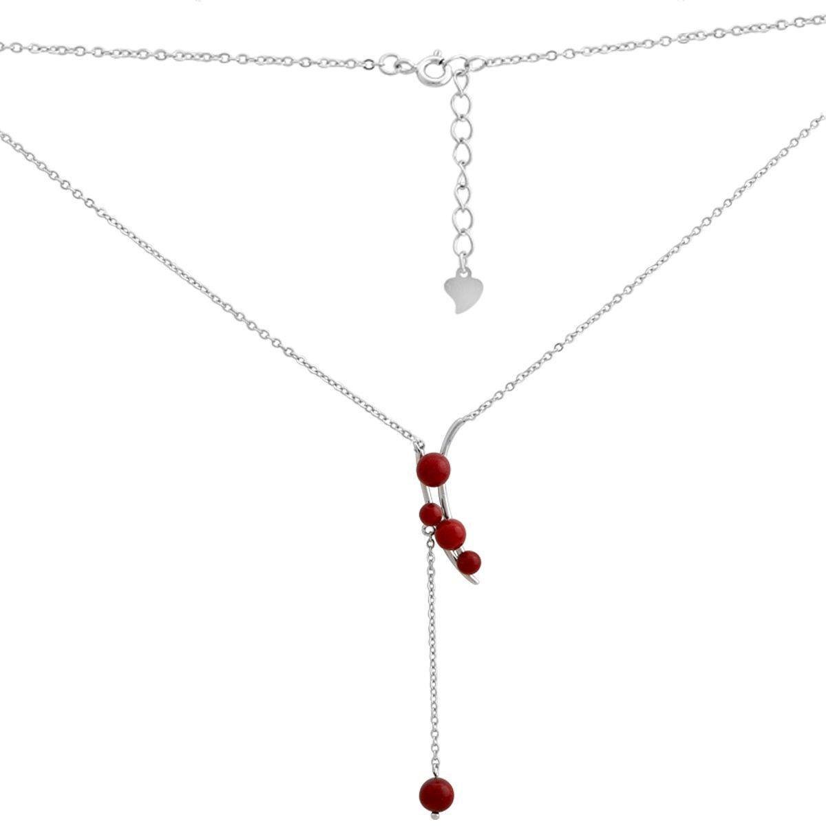 Колье серебрянное с кораллом Энергия природы и женственности р. 45-50 см