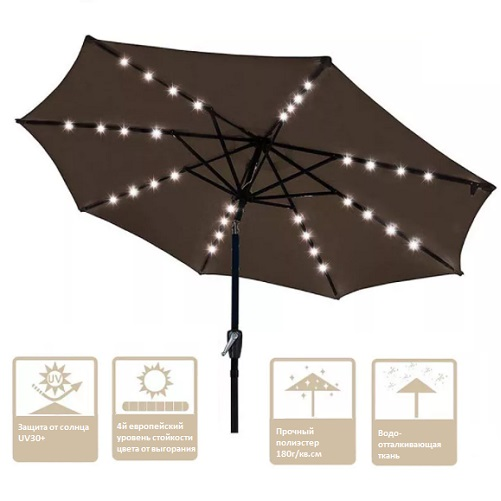 Зонт Кафе с led-подсветкой антиветер Stenson MH-3836 2.7м 6 спиц черный - фото 5 Зонт Кафе с led-подсветкой антиветер Stenson MH-3836 2.7м 6 спиц черный - фото 5