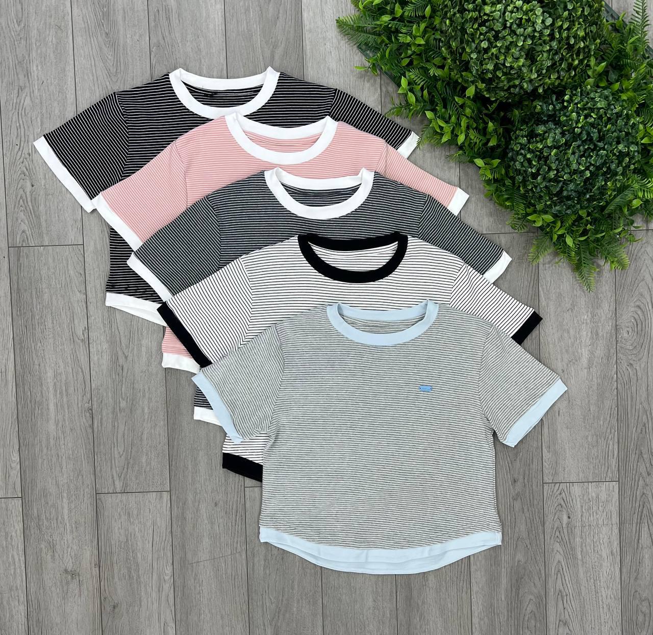 Футболка женская в полоску с контрастными элементами OS Черный (#26026-02) - фото 2