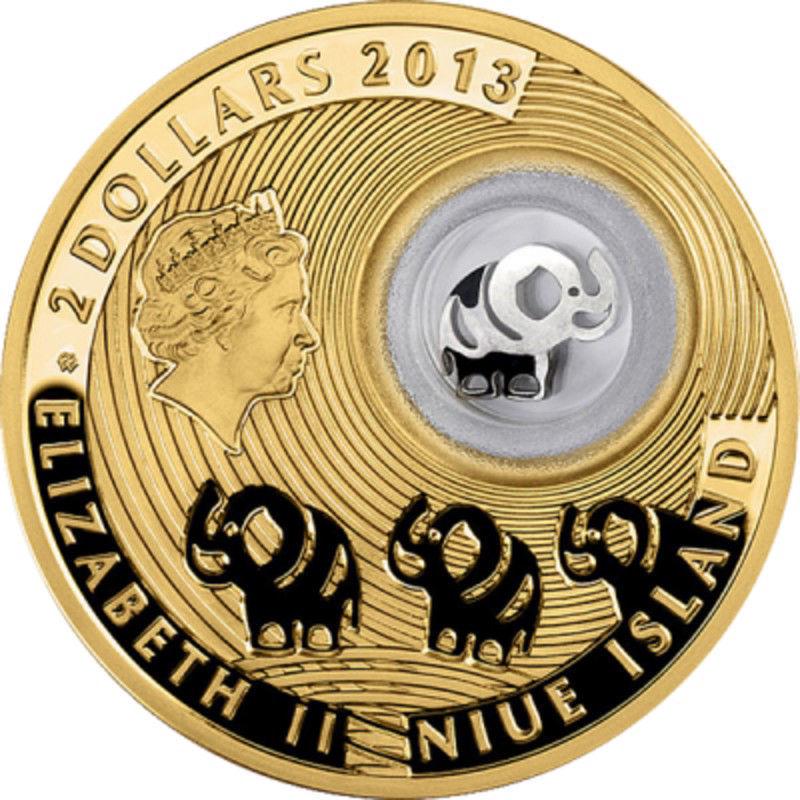 Позолоченная серебряная монета Слоник Good Luck 28,28 г