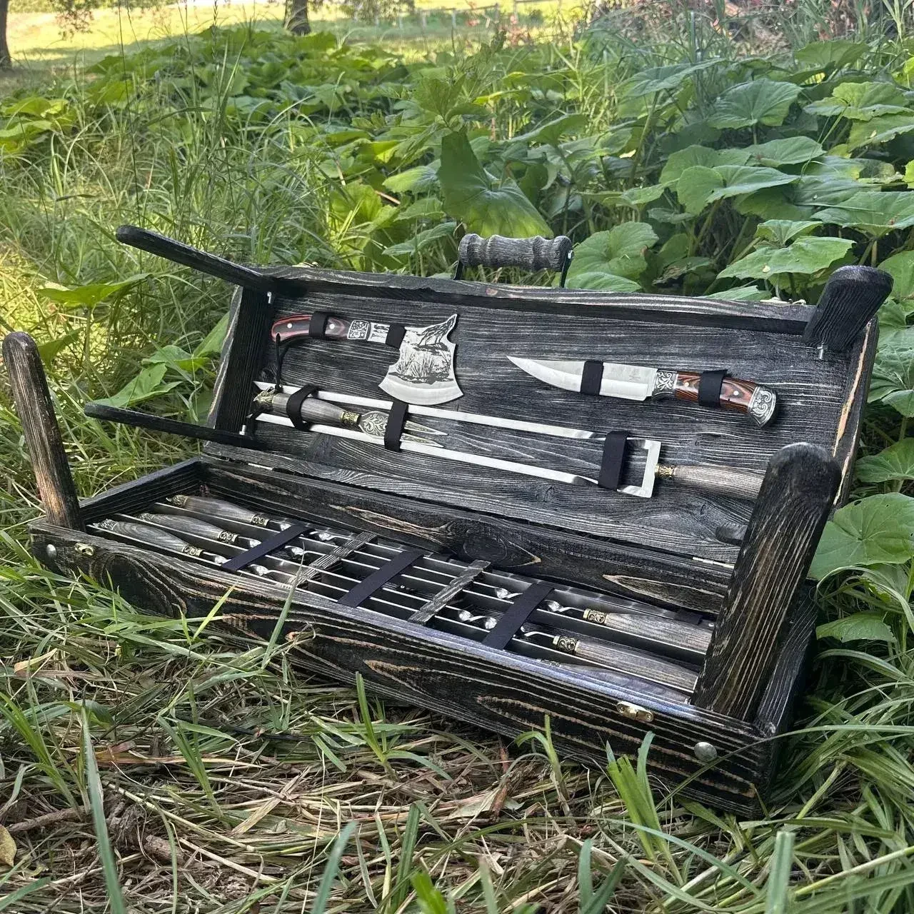 Набор шампуров АКЕЛА ручной работы в брошированном деревянном кейсе-трансформере (2730196527) - фото 3 Набор шампуров АКЕЛА ручной работы в брошированном деревянном кейсе-трансформере (2730196527) - фото 3