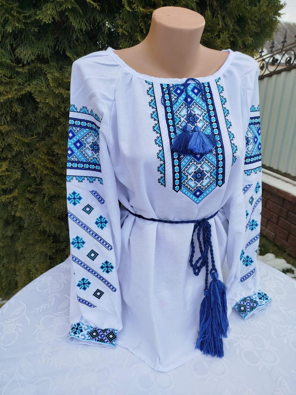 Вишиванка Квітковий орнамент р. 62 Білий/Синій (2498413426)