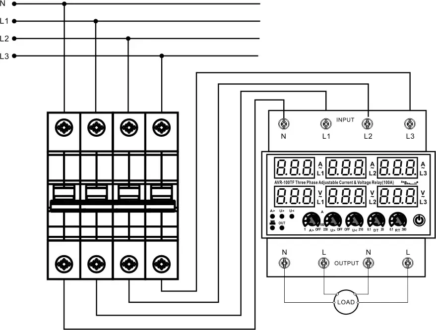 Реле трифазне реле контролю напруги та струму 100A AVR-100TF Samwha - фото 2