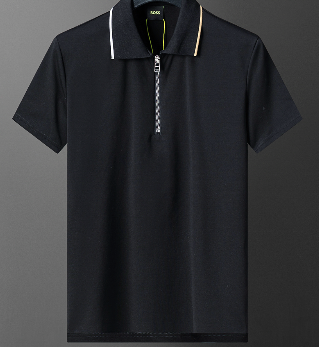 Футболка мужская поло BOSS Quarter-Zip Tipped Polo L Черный (HB13002.2L)