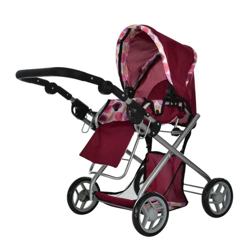 Коляска-трансформер для кукол с люлькой и сумкой из металла и текстиля 80 см Бордовый (150-98-9379/029)