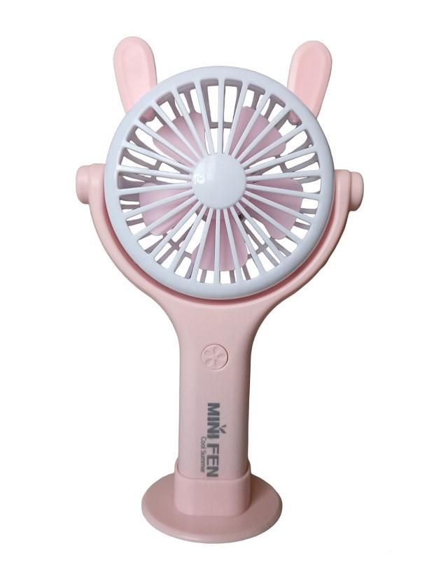 Вентилятор ручной аккумуляторный Mini Fan CS092-4 с ушками подставкой подсветкой и USB-зарядкой Розовый (11293243)