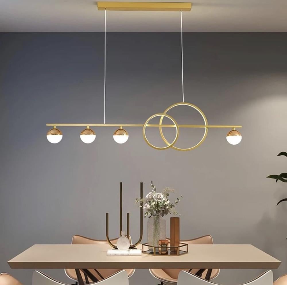 Люстра яркая подвесная удлиненная на 4 плафона-шарика/95 см Золотой (D6607 GD_684)