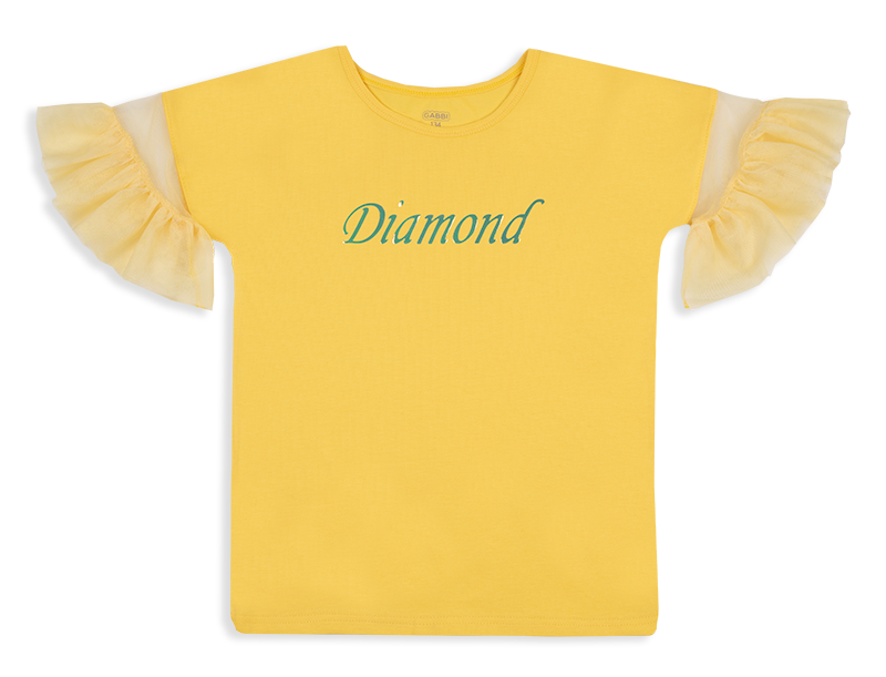 Футболка дитяча бавовняна для дівчинки з фатиновими рукавами та з ефектом хамеліону Gabbi FT-20-18-3 122 см Жовтий (12022)