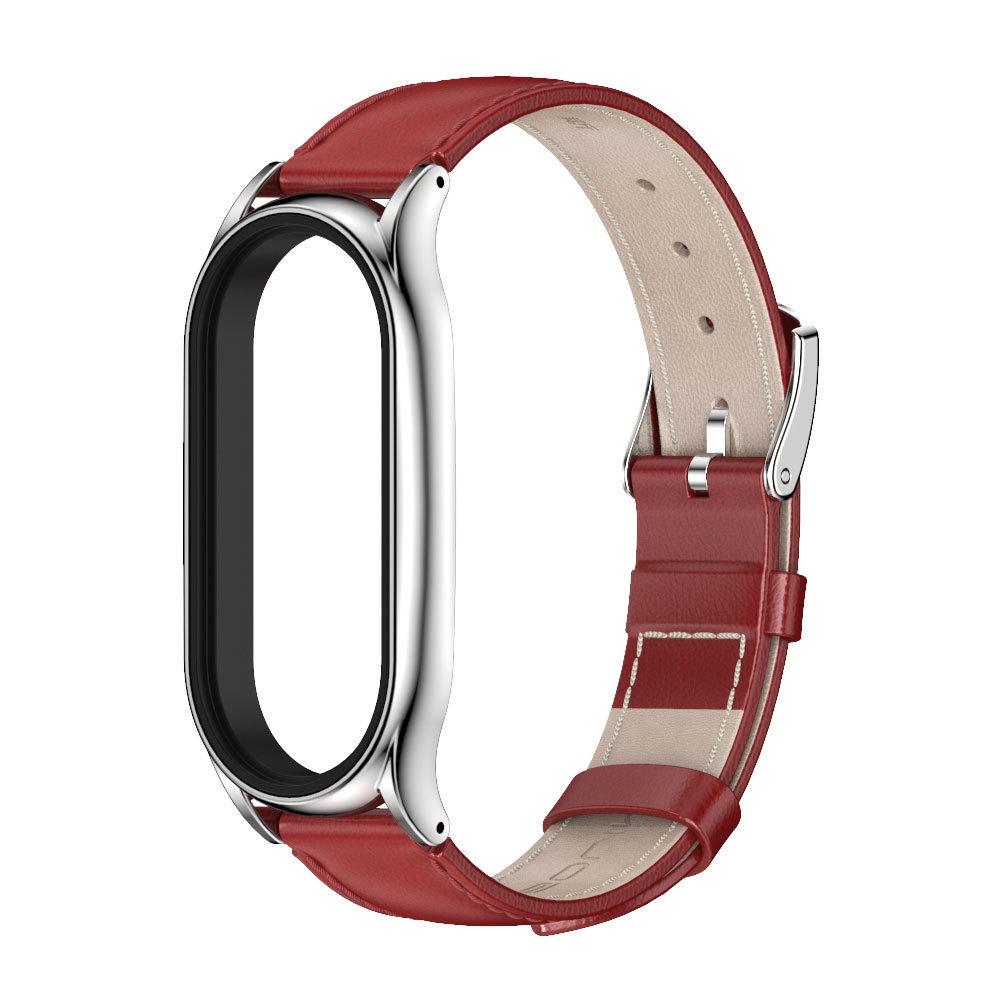 Ремешок для смарт-браслетов MiJobs Plus кожаный для Xiaomi Mi Band 5/4/3 Красный/Серебряный (1573P)