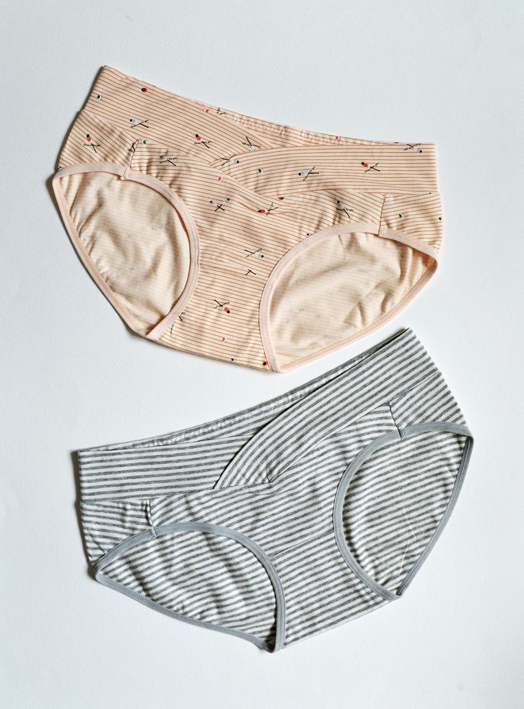 Набор трусиков для беременных р. L 2 шт Серый в полоску/Бежевый (002-001005L)