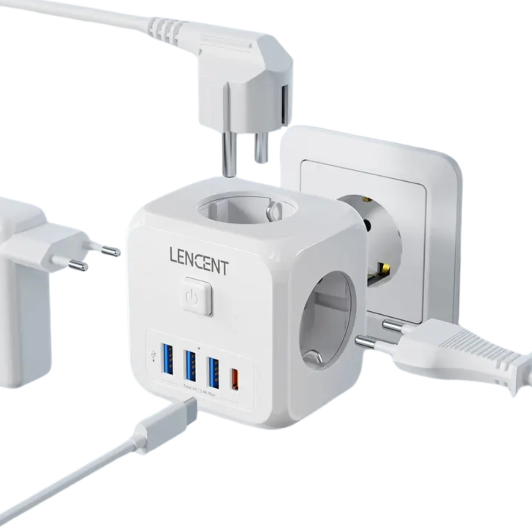 Мультирозетка тройник LENCENT 3EU/3 USB QC 7в1 с выключателем (2296507980) - фото 1