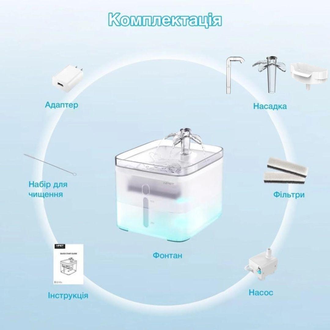Поилка фонтан для кошек и собак NPET WF020T 3 л поилка с LED подсветкой и дополнительными насадками (1823153984) - фото 8 Поилка фонтан для кошек и собак NPET WF020T 3 л поилка с LED подсветкой и дополнительными насадками (1823153984) - фото 8