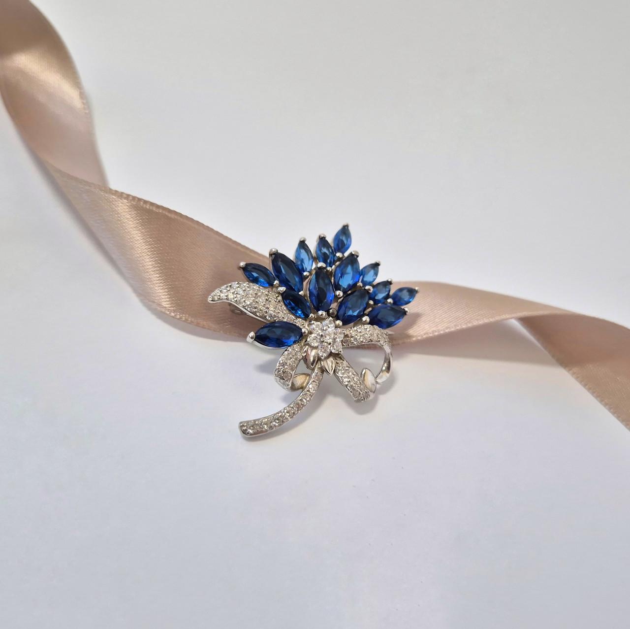 Брошка букет з каменями срібро 925 проби родоване 8,38 г (620060)