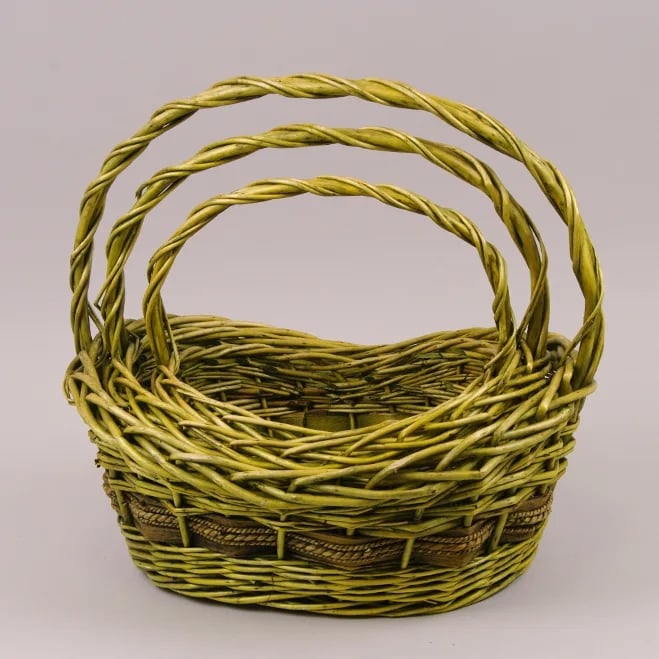 Комплект кошиків з лози Flora 3 шт. Зелений (37485)