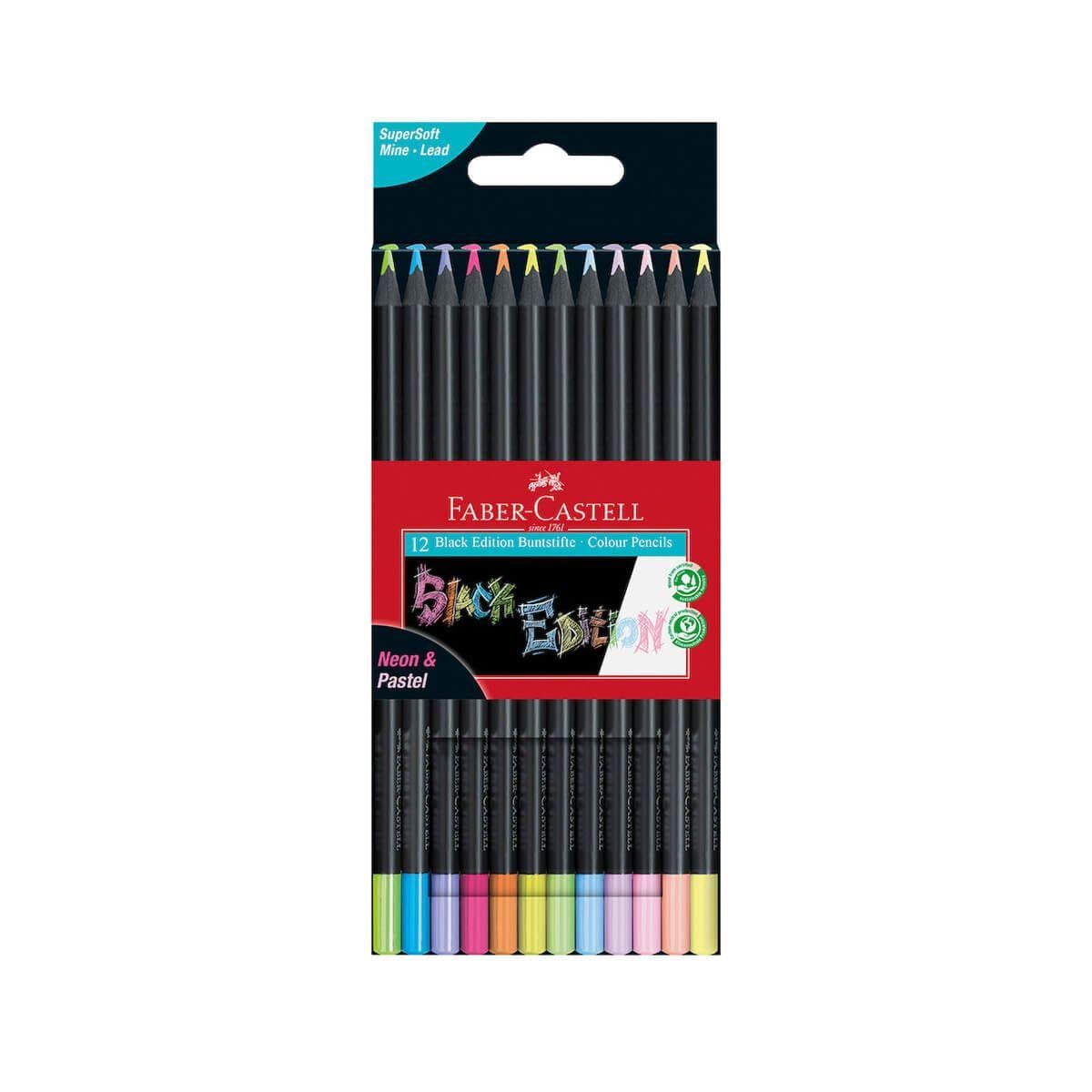 Набор цветных карандашей Faber-Castell Black Edition картонный пенал 12 цветов Черное дерево Neon/Pastel (116410) Набор цветных карандашей Faber-Castell Black Edition картонный пенал 12 цветов Черное дерево Neon/Pastel (116410)