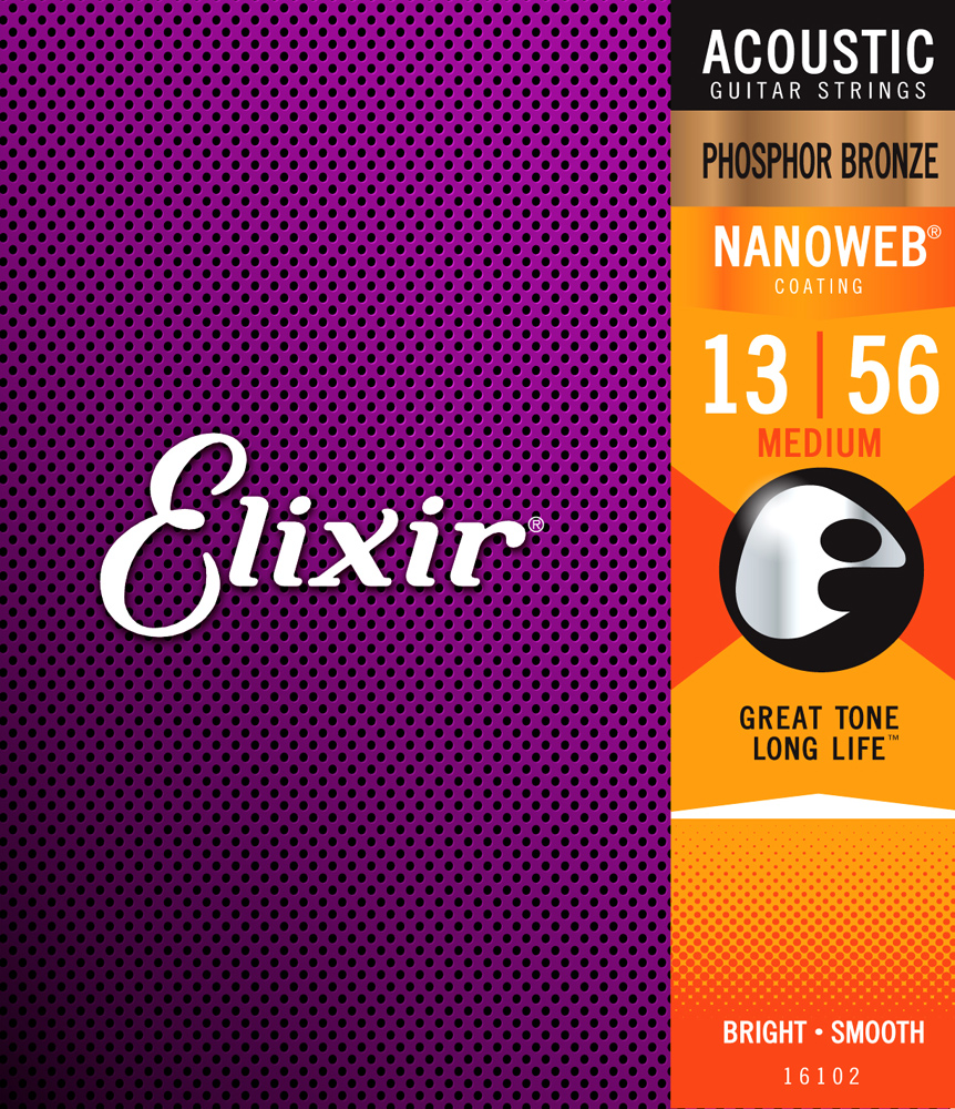 Струни Elixir 16102 NANOWEB Phosphor Bronze 13-56 Medium (607)