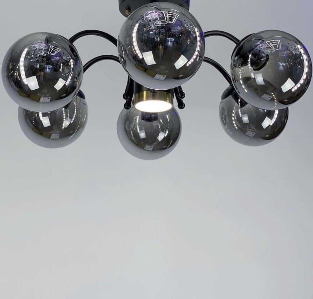 Люстра стильная потолочная на 6 графитовых плафонов Черный (K 19/6 BK) - фото 2 Люстра стильная потолочная на 6 графитовых плафонов Черный (K 19/6 BK) - фото 2