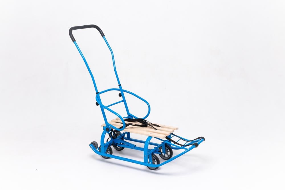 Санки-трансформер дитячі на колесах Патріот Планета 2025 Veloz Блакитний/Дерево