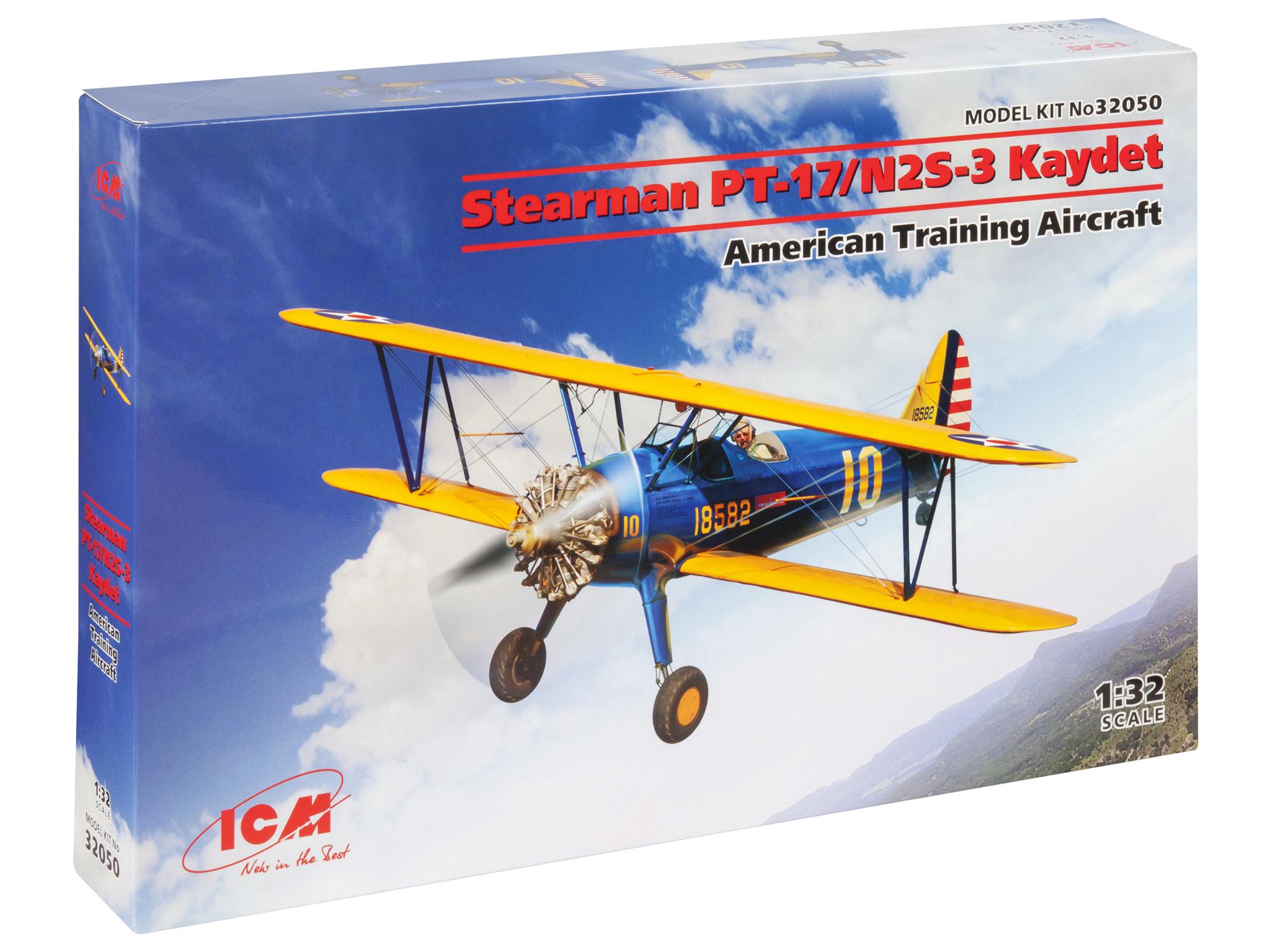 Сборная модель ICM Stearman PT-17/N2S-3 Kaydet американский учебный самолет (32050)