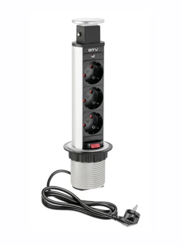 Подовжувач тримісний врізний GTV Schuko d60 висувний прихований(27848346)