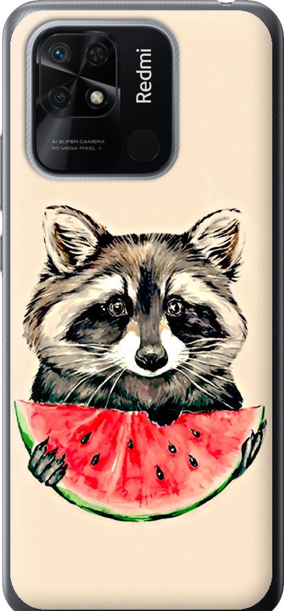 Чехол на Xiaomi Redmi 10C Енотик с арбузом (4605u-2591-42517)