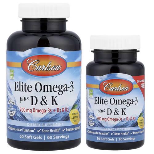 Омега 3 Carlson Elite Omega-3 Plus D&K Natural Lemon 60+30 Soft Gels (CAR-17540)