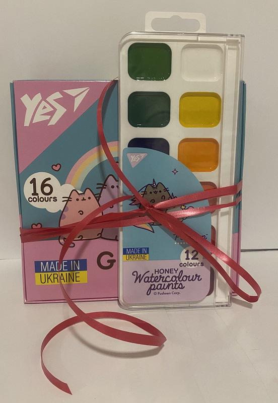 Краски гуашевые YES Pusheen 16 цветов по 20 мл с акварельной краской 12 цветов (230403)