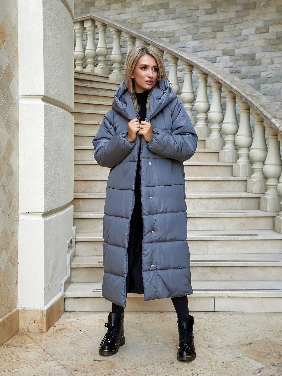 Пуховик довгий Аiza А521 р. 42-44 Бежевий - фото 11