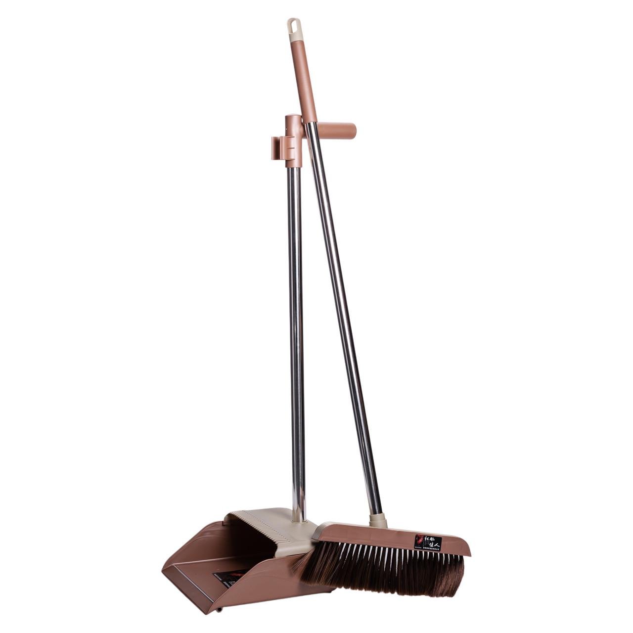 Набор веник и совок HP-35015-11G на длинной ручке для пола 27x25x103 см Серый (7973)