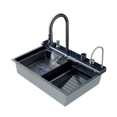 Мойка Zerix ZH7546-SET-04 DECOR Nano-Black со встроенным смесителем из нержавеющей стали 750х460х215 мм (ZM5578)