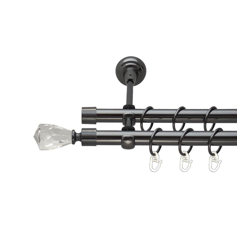 Карниз металлический Orvit Лучетта двухрядный открытый/гладкая труба/кольцо металлическое Оникс 19/19 мм 240 см (00-00014943)