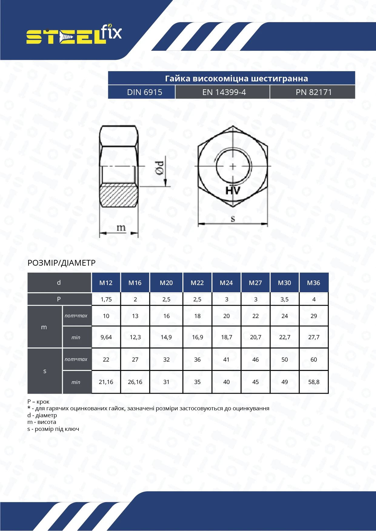 Гайка Steelfix М24 DIN6915 высокопрочная цинк горячий P (048774) - фото 2