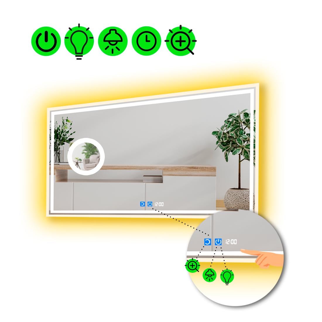 Зеркало с LED подсветкой Marita с двумя сенсорами и линзой с подсветкой 90x80 см (8776413)