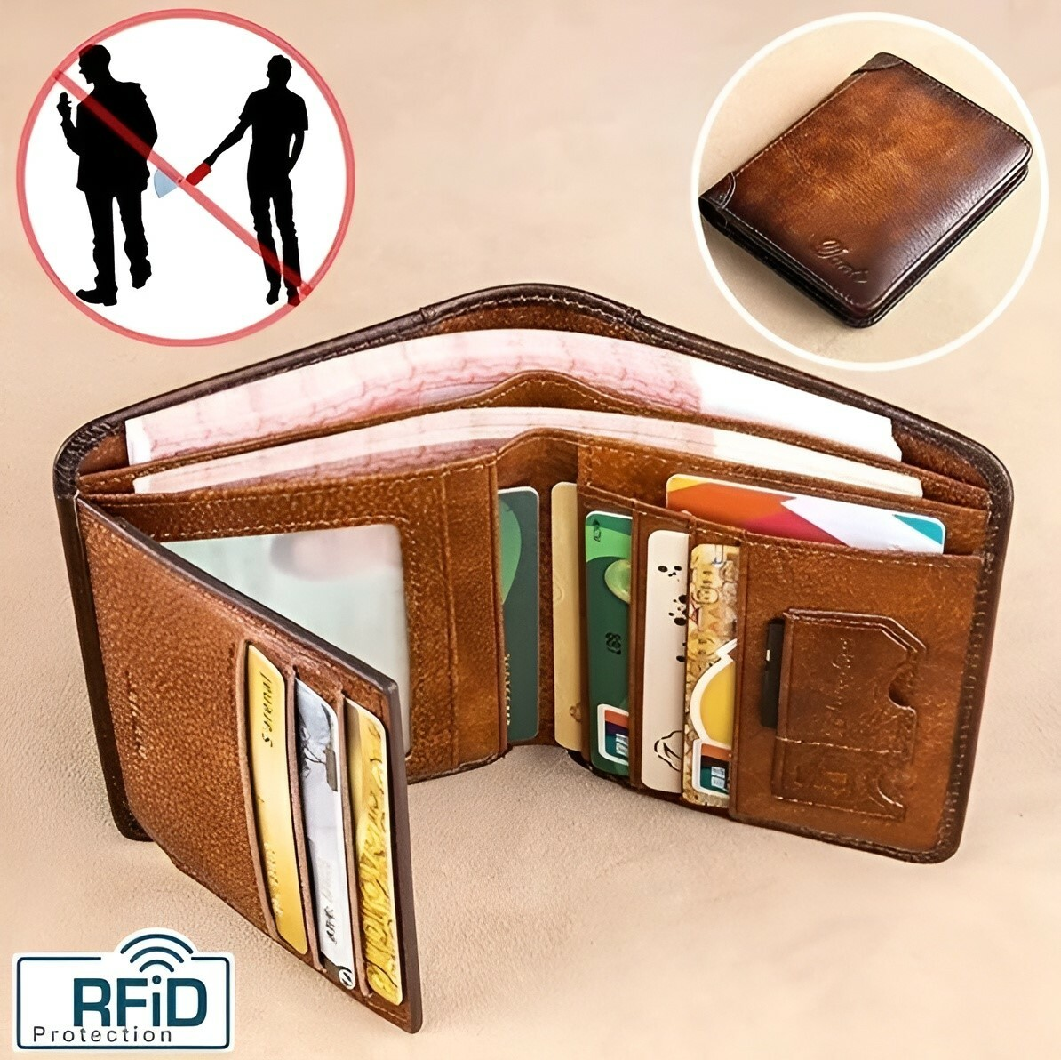 Портмоне-кошелек мужской кожаный с защитой RFID для банковских карт Коричневый (D00123-1) - фото 5 Портмоне-кошелек мужской кожаный с защитой RFID для банковских карт Коричневый (D00123-1) - фото 5