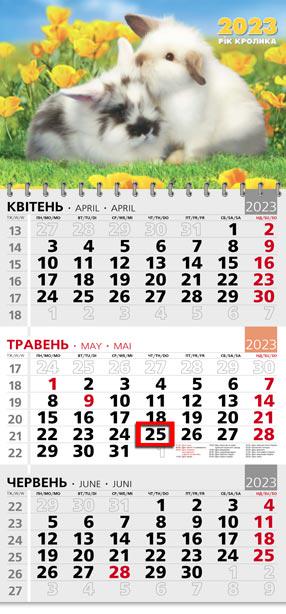 Календарь квартальный офисный 3 Кролики в желтых цветах