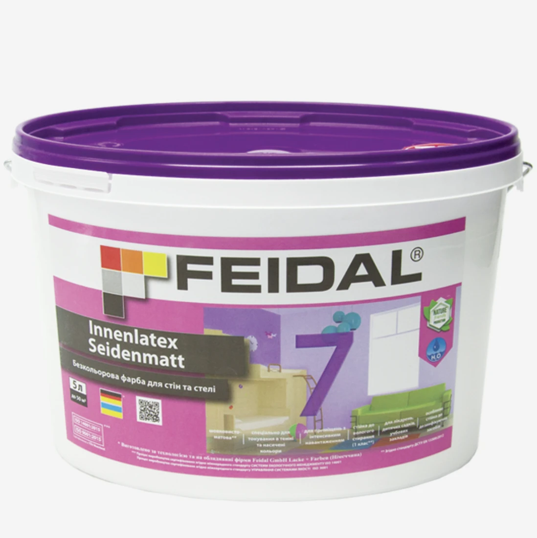 Краска интерьерная Feidal Innenlatex Seidenmatt 7 бесцветная 5 л (1886455325)