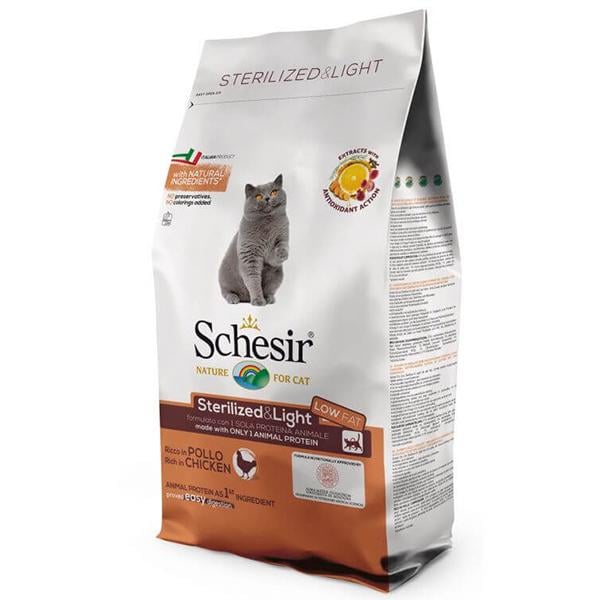 Корм сухой монопротеиновый Schesir Cat Sterilized&Light курица 10 кг (ШКВСК10)