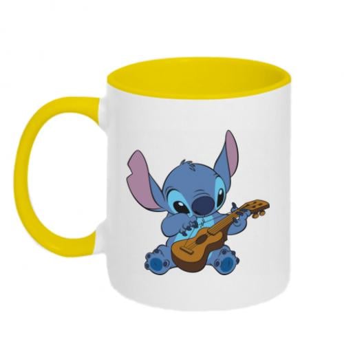 Чашка двухцветная Стич из укулеле 320 мл Белый с желтым (18087702-34-205682)