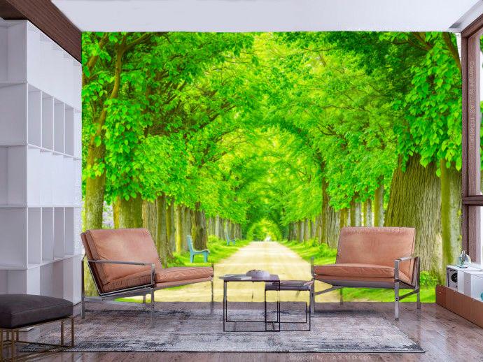 Фотошпалери флізелінові у вітальню Тунель з дерев 3D 100х100 см (6025)