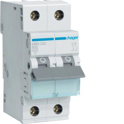 Автоматический выключатель Hager 2P 32А 6kA B (MBN232) - фото 1