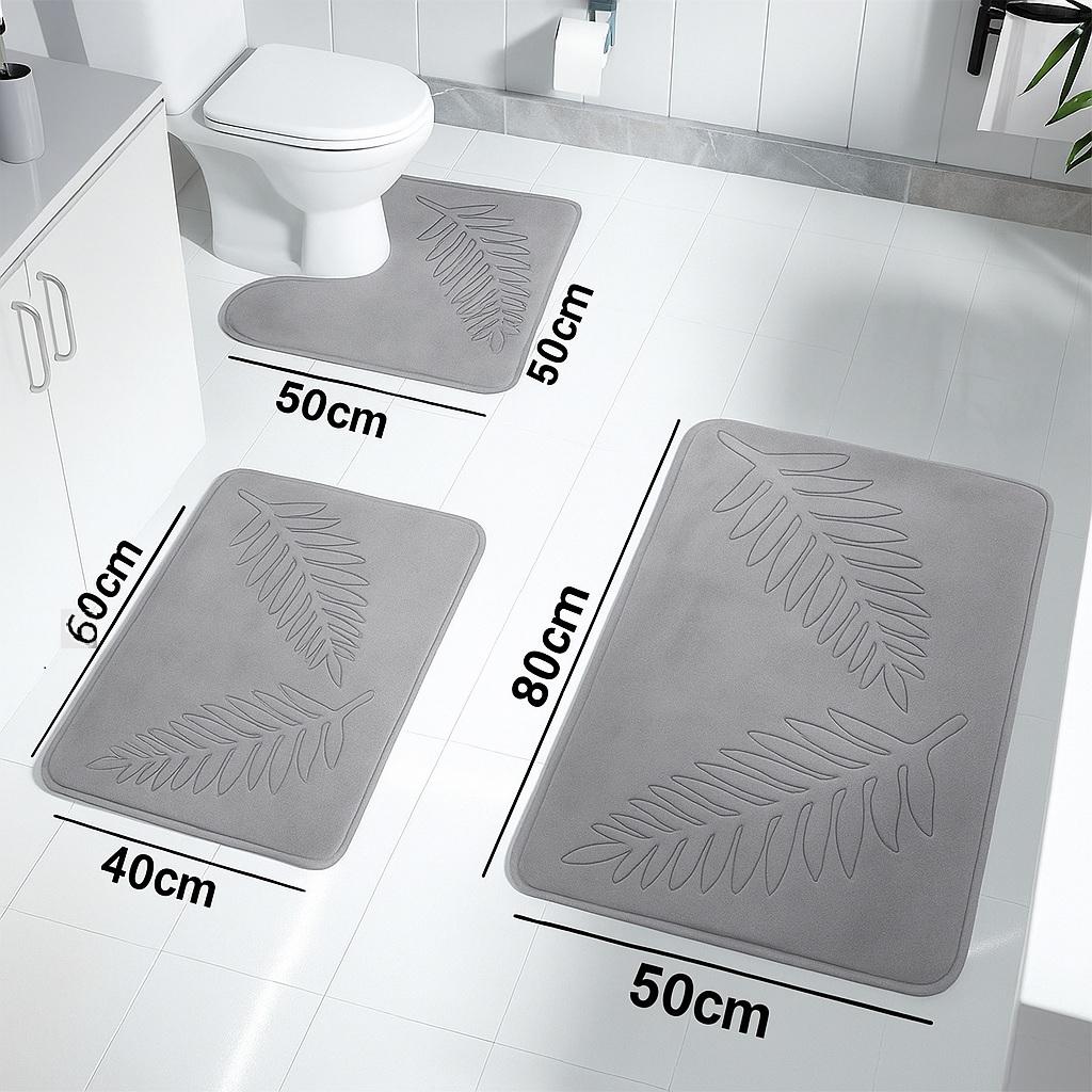 Набор ковриков для туалета и ванной Листья с эффектом памяти 3 шт. Светло-серый (8802302) - фото 2 Набор ковриков для туалета и ванной Листья с эффектом памяти 3 шт. Светло-серый (8802302) - фото 2