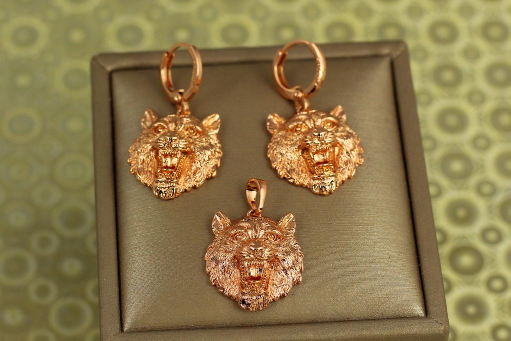 Набор Xuping Jewelry серьги с кулоном Тигр Золотистый (37914258)