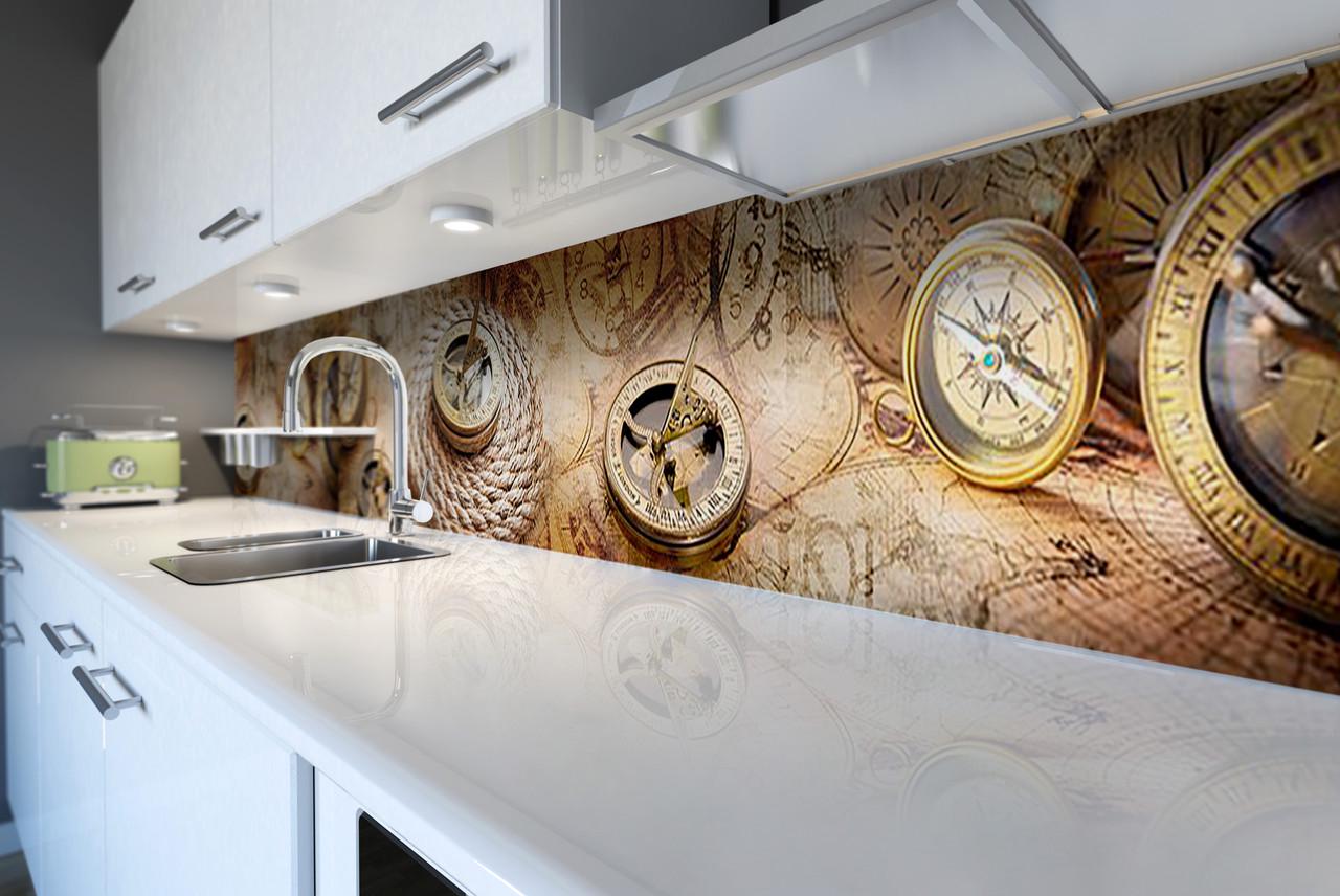 Кухонный фартук Компас из самоклеящейся виниловой пленки 60х300 см Бежевый
