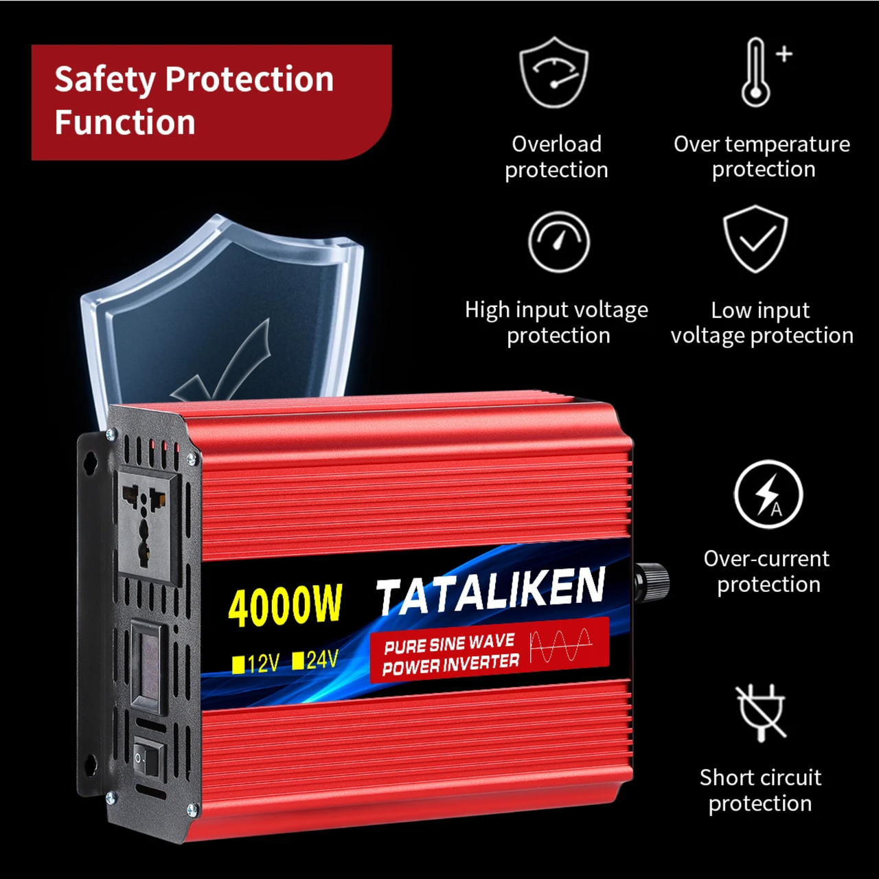 Инвертор с чистой синусоидой Tataliken 4000 Вт Pure Sine Wave 12/220 В с правильной синусоидой (2831047719) - фото 4 Инвертор с чистой синусоидой Tataliken 4000 Вт Pure Sine Wave 12/220 В с правильной синусоидой (2831047719) - фото 4