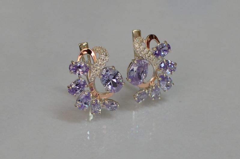 Серебряные серьги Sil с золотыми накладками 153s-6 Фиолет (Sil-1050)