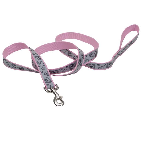 Повідець для собак Coastal Lazer Brite Reflective Leash Серця світловідбиваючий 2,5х1,8 м Рожевий (76484966026)