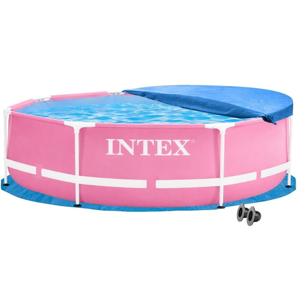 Бассейн круглый каркасный Intex Metal Frame 28290-3в1 244х76 см с тентом/подстилкой Розовый (147-9-28290-3)