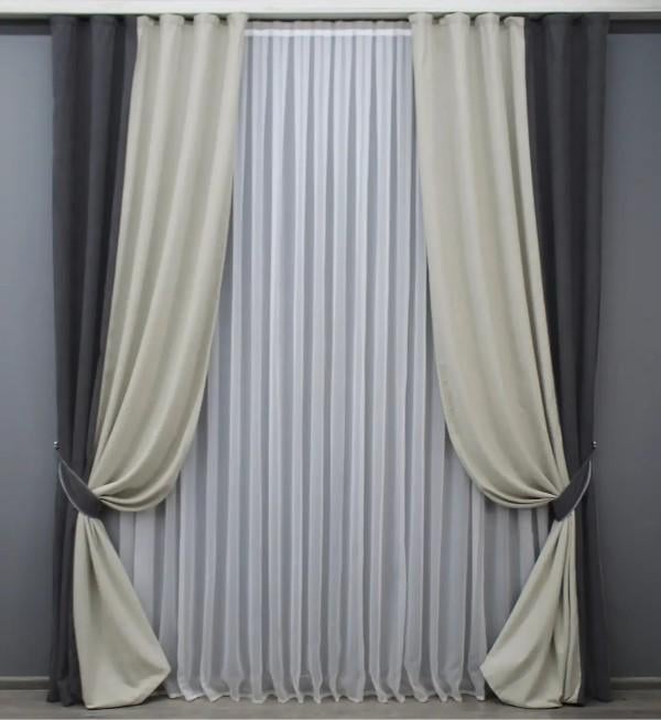 Шторы комбинированные в гостиную/спальню микровелюр 1,5х2,8 м 2 шт. Графитовый/Светло-серый (014дк/1034-843ш)