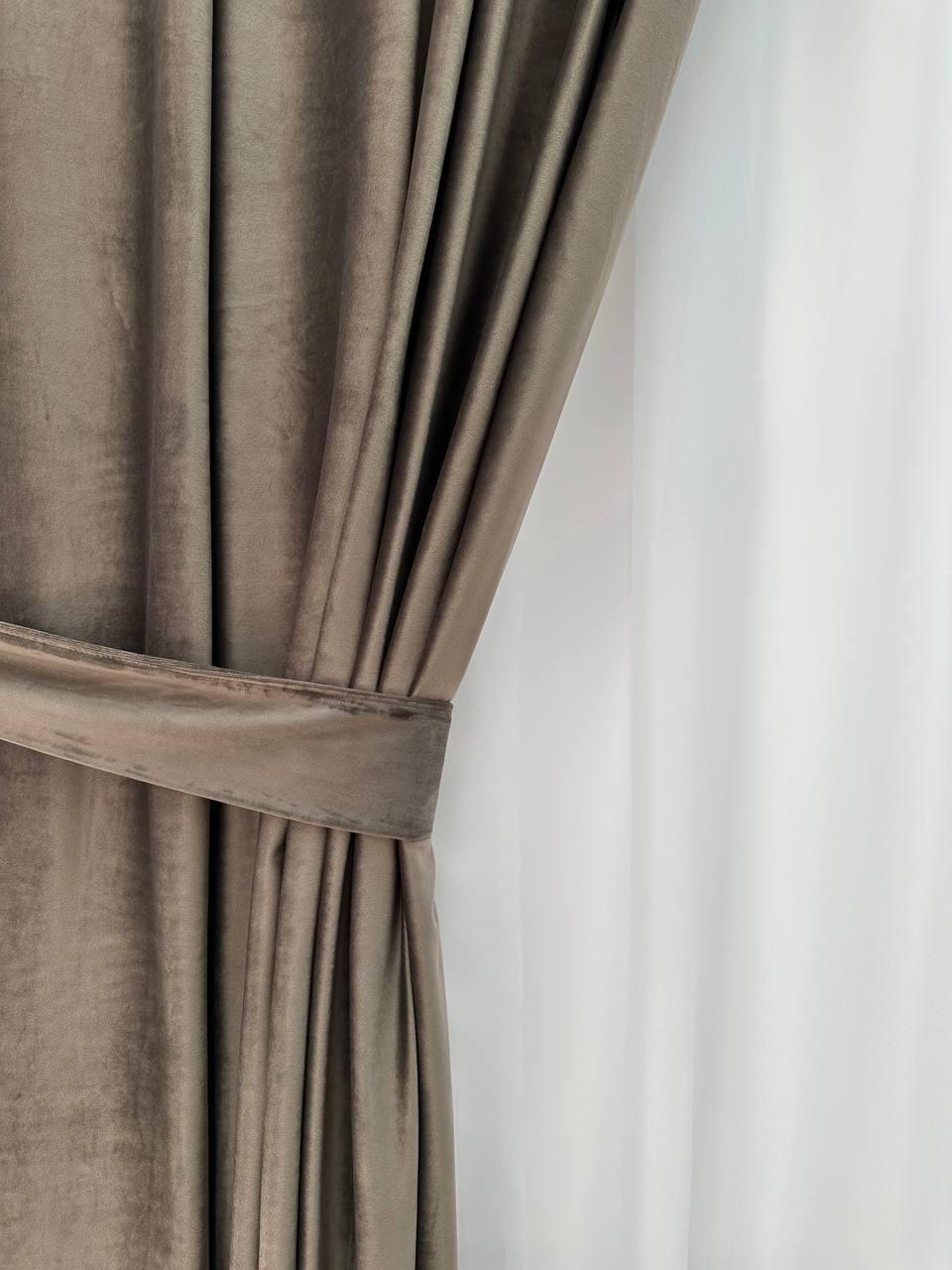 Штора бархатная на тесьме 6 см 250x270 см Серо-коричневый (6319-N79-Т43) - фото 4 Штора бархатная на тесьме 6 см 250x270 см Серо-коричневый (6319-N79-Т43) - фото 4