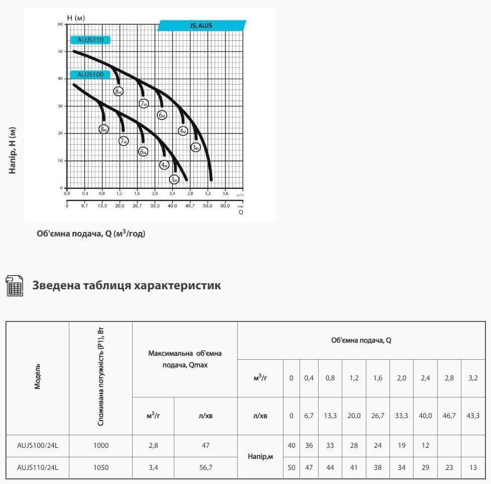 Насосна станція Rudes AUJS 100/24L/SS/A Hmax 40 м Qmax 47 л/хв 1000 Вт бак 24 л - фото 2